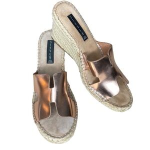 Steve Madden Rose Gold Leather Stacked Wedge Eryk Espadrille Slide In Sandals
